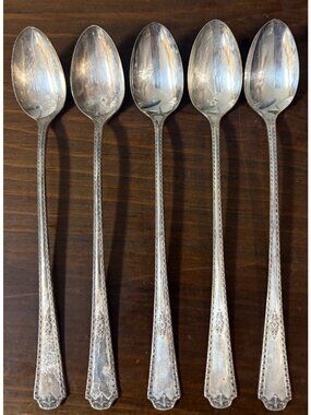 5 Wm A Rogers Berkeley 1929 Silverplate Iced Tea Parfait Spoons 7 3/8” Oneida